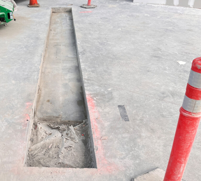 A shallow trench for AeroDuct is created to avoid rebar. It can be created when pouring the floor or cut in after.