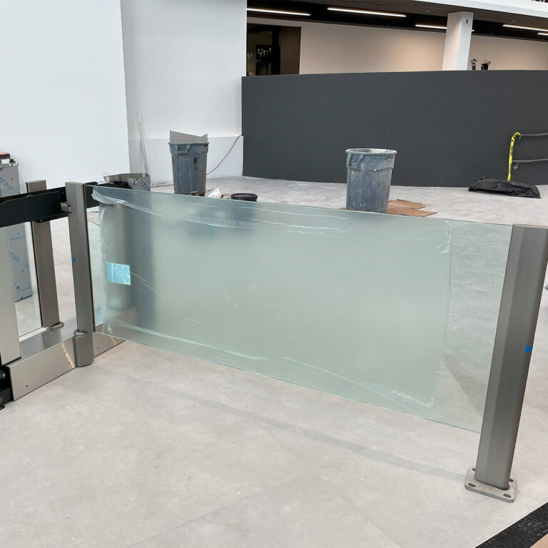 Removable Glass Wall can be
substituted for gates to move
equipment through.