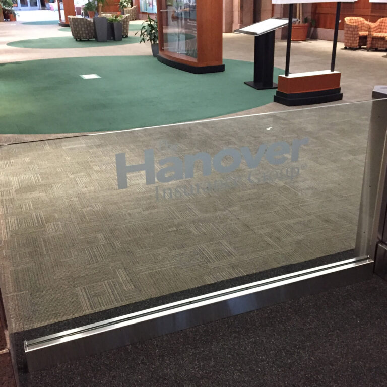 Decals can be applied on FixedGlass Walls to match the turnstileglass panels.